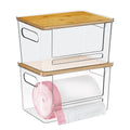 Trash Bag Dispenser 2 Pack, Stackable Acrylic Garbage Bags Dispenser with Bamboo Lid, Extra Large Clear Under Sink Organizer for 13/30/33 Gallon Bags, Kitchen, Cabinet, Laundry Room Storage - size: XL- 2 PACK
