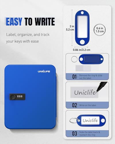 Uniclife 48 Keys Lock Box for Keys with Code, Wall Mount Key Lock Box with Code, Lockbox for Keys, Key Lockbox with Tags, Key Cabinet, Key Storage Box for Home Office & Company, Blue - color: Blue, size: 48 Keys
