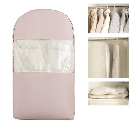 Space Saving Hangable Garment Bag with Self Compression Zipper - Organizer for Closet(Pink，S) - color: Pink, size: S