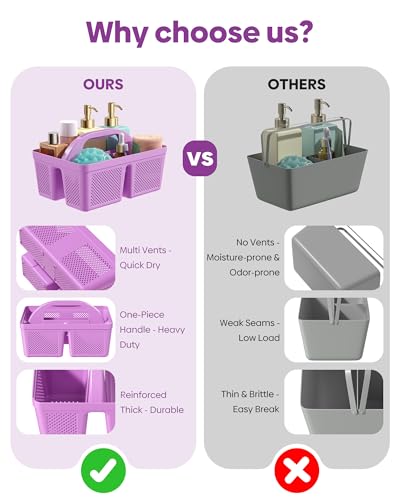 4 Pack Portable Shower Caddy, Integrated Handle, Reinforced Plastic, Organizer Storage Bathroom Supplies and Beauty Products, Cleaning Supplies, Shower Basket for Home, Dorm, Shelf and Cabinet - color: Purple