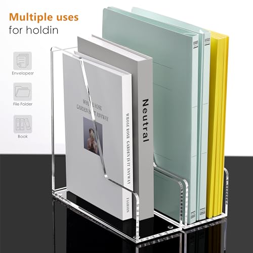 SANRUI 2-Pack Acrylic Magazine File Holder Desk Organizer Magazine Rack, Clear, Vertical File Sorter Holders, 9.45" D x 3.54" W x 10.24" H - style: Modern