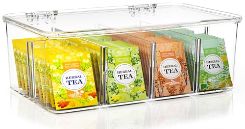 Utopia Home - Tea Bag Organizer With Lids, (1 Pack) Clear Pantry Storage Box - Stackable Partition Organizers or Holder With Lids For Drawers, Countertops, Fridge, Kitchen, Snack & Spice Organization - size: Pack of 1