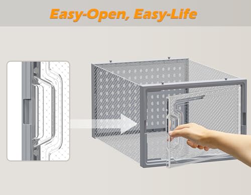 HOMIDEC Shoe Storage, 12 Pack Shoe Organizer for Closet, Shoe Boxes Clear Plastic Stackable Shoe Containers with Lids for Size 10 - color: Grey, size: L