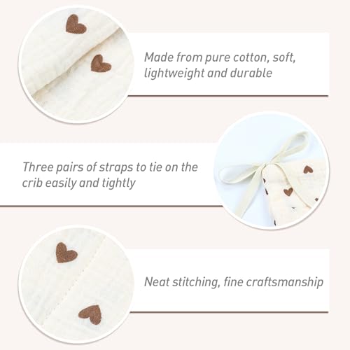 Cinaci 2pcs Cotton Pram Stroller Caddy Baby Crib Hanging Organizers Storage Pockets Nappy Diaper Bags Bedside Pockets for Milk Bottle/Soothing Toys/Wipes (Ivory Heart+Ivory Floral Set) - color: Ivory Heart+Ivory Floral Set