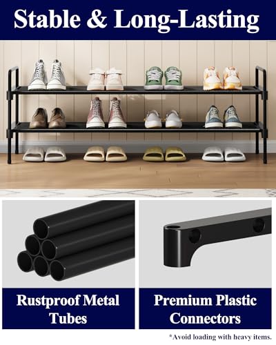 Kitsure Shoe Rack for Closet, Shoe Organizer for Front Door Entrance, Stackable Shoe Shelf, Detachable Closet Organizers and Storage, 36.1" Wide - 2 Tiers, Black - color: Black, size: 36.1" Wide - 2 Tiers