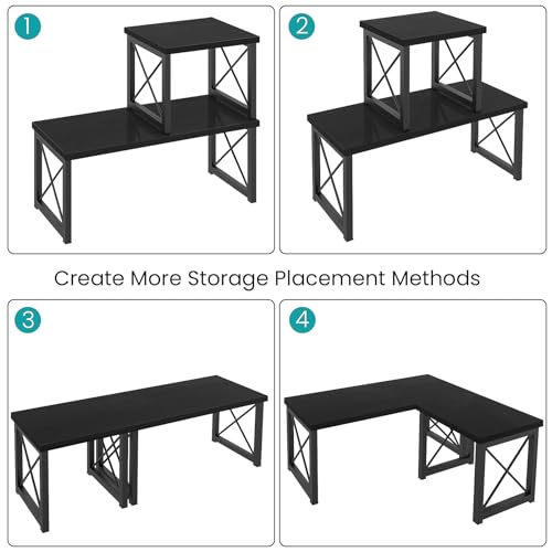 ELITEROO Wood Desktop Shelf, Freestanding Small Bookshelf Dorm Supplies Organizers, 2 Tier Independent Stackable Desk Stand, Adjustable Storage Organizer, Kitchen Counter Display Rack, Black - color: Black