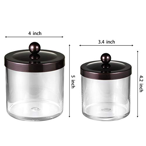 SheeChung 2-Pack Plastic Apothecary Jars with Bronze Metal Lids-25oz & 15oz Clear Acrylic Qtip Holder Set- Shatterproof Bathroom Vanity Organizer for Cotton Balls, Swabs-Modern Farmhouse Rustic Decor - color: Bronze, size: 25 oz & 15 oz