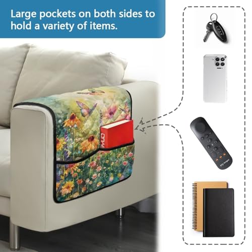 Butterfly Daisy Print Armrest Covers for Sofa Couch with 2 Side Pockets Stain Resistant Recliner Arm Protector for Dogs Cats Pet Comfortable Furniture Protector - color: Butterfly Daisy