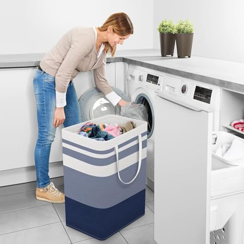 StorageRight Laundry Basket Hamper Large Collapsible Laundry Hamper with Easy Carry Handles，Freestanding Clothes Hampers for Laundry, Bedroom, Dorm, Clothes, Towels, 75L, Gradient Blue - color: Gradient Blue, size: 75L