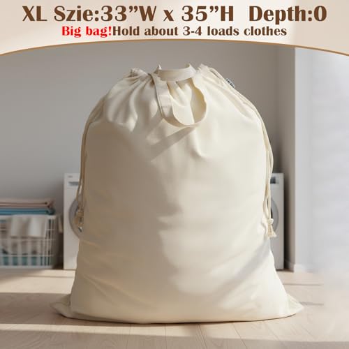 Canvas Laundry Bag 33"Wx 35"H, Thick Canvas Laundry Bag with Handles & Drawstring, Extra Large Heavy Duty Washable Basket Liner Hamper Liner Storage Sack (Beige XL, 1 Pack) - color: Beige, size: XL 33"W x 35"H┃1 Pack
