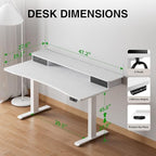 Veken 47.2"×27.6" Home Office Standing Desk with Monitor Riser, Adjustable Computer Desk with Drawers, Ergonomic Desk for Work, Study, Gaming, Crafting, White - color: White