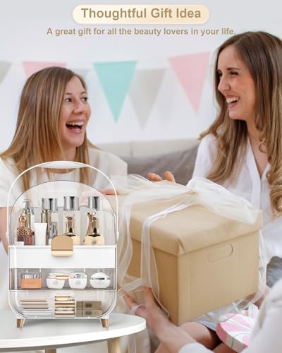 Anylady Makeup Organizer Countertop, Skincare Holder Bathroom Counter Organizer, Storage Box Cosmetic Display Cases, Teen Girl Gifts Make up Organizers for Vanity, Dresser - color: White