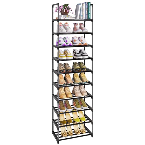 OYREL Shoe Rack, Sturdy Metal Shoe Rack Organizer,Narrow Shoe Racks for Closets,Shoes Rack,Shoe Stand,Shoe Shelf - color: Black, size: 17.1"W x 11.8"D x 78.7"H in 10 tier