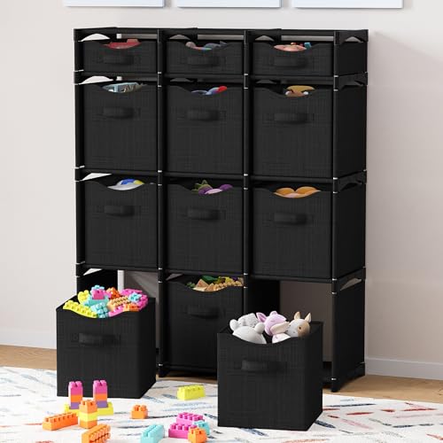 Cube Storage Organizer with Storage Bins Included - The Perfect Closet Organizers and Storage Solution. Includes 12 Storage Cubes, Great For Toy Storage, Closet Storage, Clothes Storage (Black) - color: Black, size: 12 Storage Cubes