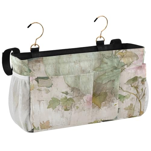 Bedside Caddy Metal Frame Hanging Organizer Bunk Bed Dorm Accessories Hook And Loop Storage Bag Large Pockets Blue Pumkins Birds Flower - color: Flower