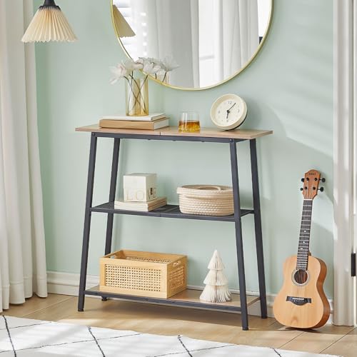 HOOBRO 30" Narrow Console Table, 3-Tier Small Entryway Table with Storage Shelves, Behind Couch Sofa Table, Hallway Table for Entryway, Foyer, Hallway, Living Room, Greige and Black BG62XG01 - color: Greige + Black