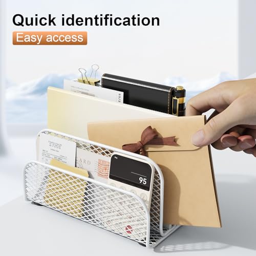 gianotter Mail Organizer Countertop, Metal File Holder with 3-Slot, Bill Organizer for Office Receipts and Letter Paper Storage (White) - color: White