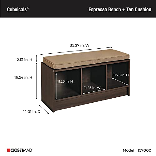 ClosetMaid 1570 Cubeicals 3-Cube Storage Bench, Espresso with Tan Cushion - color: Espresso With Tan Cushion