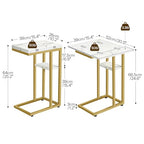 HOOBRO Foldable End Table, Gold C Shaped Side Table with Storage Shelf, Small Snack Table Suitable for Living Room Bedroom Small Spaces, Easy Assembly, Gold and Marble DM29SF01 - color: Marble + Gold