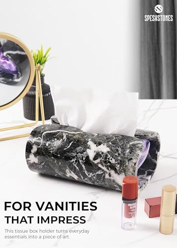 Marble Tissue Box Cover 7.5 Inch Handmade Black Tissue Box Holder Rectangle for Modern Bathroom Decor & Home Organizer - Decorative Facial Tissues Boxes Holder for Bedroom & Living Room - color: Black Zebra