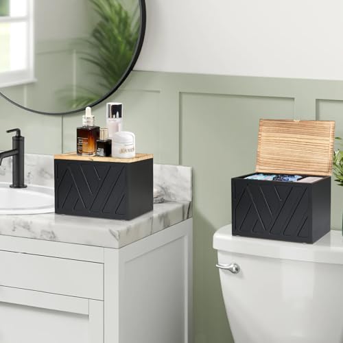 2 PCS Tampon Holder for Bathroom Decor, Feminine Product Organizer with Lid, Shark Week Tampon Storage, Wood Pad and Tampon Organizer for Toilet Organizer, Bathroom Accessories Box for Girl Stuff - color: 2Pcs-Black