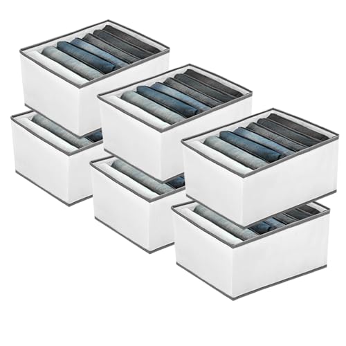 EASEVE 6 Pack Wardrobe Closet Organizer and Storage for Clothes - 7 Grids Foldable Drawer Dividers Organizers for Jeans | Pants | Shirts | Leggings, Stackable Clothing Bins for Closets Organization - size: 6 Pack