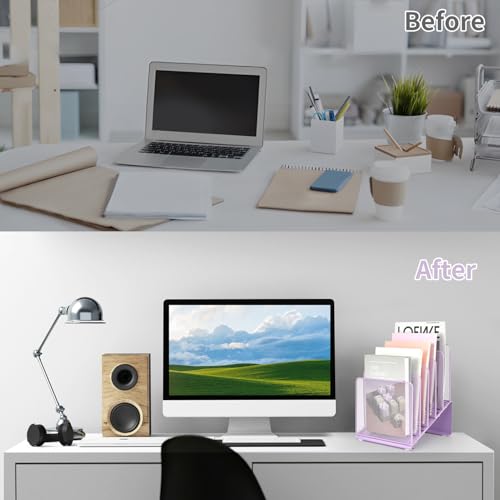LEKETREE File Organizer for Desk, Desk Organizer with 5-Section Vertical File Rack, File Folder Organizer (Purple) - color: Purple