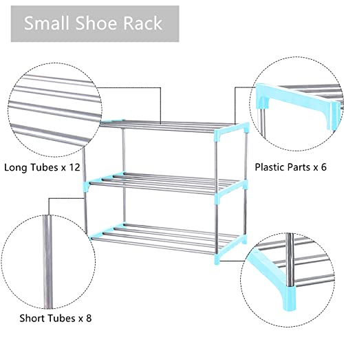 Small Shoe Rack, Narrow Stackable Shoe Shelf Organizer for Entryway, Doorway and Bedroom Closet (3-Tier, Blue) - color: Blue, size: 3-Tier