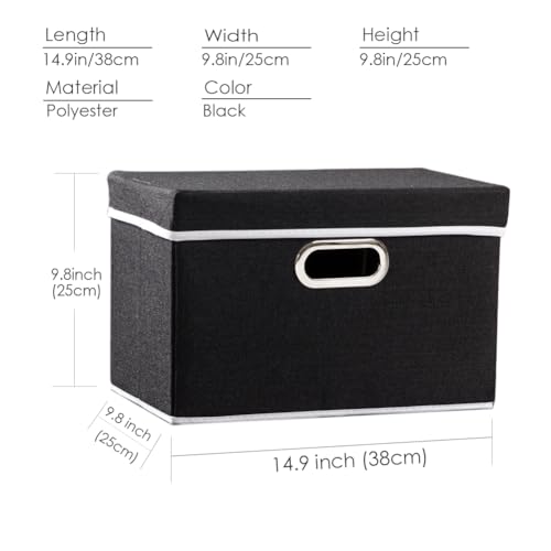 PRANDOM Foldable Storage Box with Lid [1-Pack] Fabric Collapsible Storage Bin Organizer Container Basket Cube with Cover for Home Bedroom Closet Office Nursery Black (14.9x9.8x9.8) - color: Black, size: M(1-pack)
