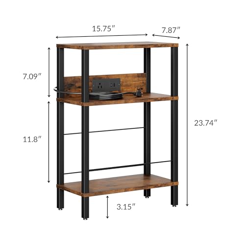 DGSANDGO Narrow Side Table (Rustic Brown) - Nightstand with Charging Station (2 USB + 1 AC Outlet) & Drawer, Mute Wheels for Balcony/Kid’s Room/Bedroom - color: Rustic Brown, size: Drawer Wide-24.4"H 1 PC
