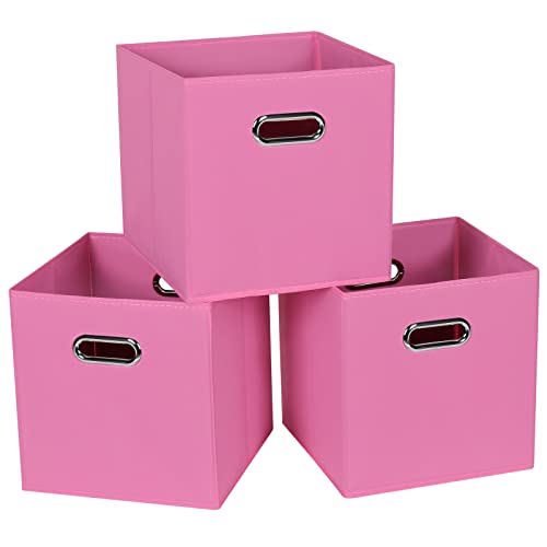STOREONE Fabric Storage Bins Cubes Baskets Containers-(11X11X11) with Dual Handles for Shelf Closet, Nursery Home ， Bedroom Organizers, Foldable Set of 3 (Pink) - color: Pink, size: 3 pack