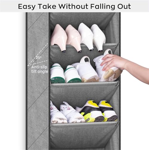 SLEEPING LAMB Shoe Rack for Door with Large Deep Pocket, Over The Door Shoe Organizer for Closet, Dorm and Narrow Hanging Sneaker Storage Holder, Grey - color: Grey, size: 52.5''
