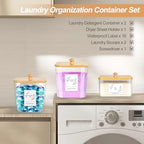 COAZEX 3 Pack Plastic Laundry Pods Container & Dryer Sheet Holder, Laundry Room Organization and Storage Jars with Lids, Scoops & Labels for Detergent, Powder, Scent Booster - color: D-2+1 Pack