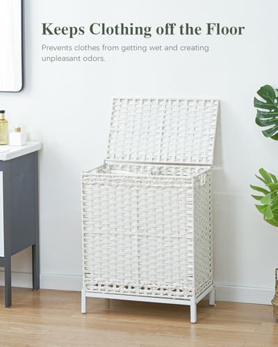 SETVSON Laundry Hamper with Lid,112 L Handwoven Rattan Wicker Laundry Basket, 2 Removable Liner Bags Metal Heightened Feet,6 Mesh Bags,2 Section Large Clothes Hamper for Bathroom Bedroom, Cloud White - color: Cloud White, size: 112 L - 29.6 gal