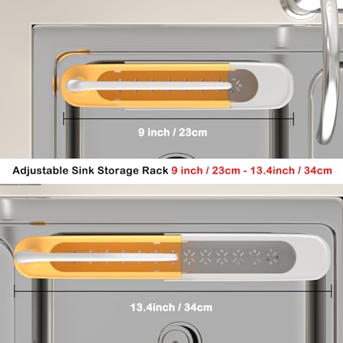 Telescopic Sink Storage Rack with 2 Sponge - Sink Caddy Sponge Holder for kitchen sink (Yellow) - color: Yellow