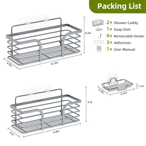Yougai Shower Caddy, Shower Organizer with Soap Holder and Hooks, Rustproof Shower Shelves, No Drilling Bathroom Organizers and Storage, Wall-Mounted Kitchen & Home Decor, Light Grey - color: Light Grey