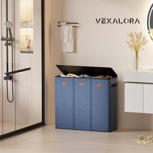 185L Laundry Hamper 3 Section, Laundry Hamper with Lid, Dirty Clothes Hamper with 3 Removable Washing Bags, Extra Large Laundry Basket Organizer for Bedroom, Laundry Room, Dorm - Navy Blue - color: Navy Bule, size: 185L - 3 Section
