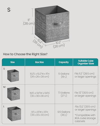 SONGMICS Storage Cubes, 10.2 x 10.2 x 11 Inches Non-Woven Fabric Bins with Double Handles, Set of 10, Closet Organizers for Shelves, Foldable, for Clothes, Cattail Gray UROB126G01 - color: Cattail Gray, size: 10 Pack (10.2"L x 10.2"W x 11"H）