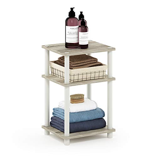 Furinno JUST Side Table, 3-Tier End Table, Open Shelves Night Stand, Bedside Table, Toolless Assembly, for Living Room, Bedroom, Bathroom, Sonoma Oak - color: Sonoma Oak/White, size: 3-Tier, Round Pole, style: 1-Pack