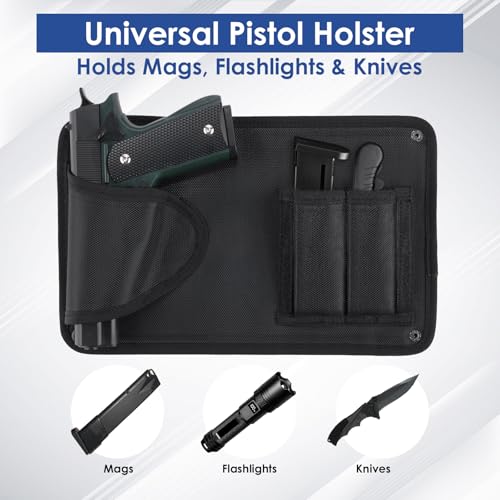 Gun Safe Door Organizer with Strong Adhesive Hook &Loop and Magnet Tape Two Way Mount, Elastic Gun Safe Pistol &Mag Holder for Most Pistols, for Indoor Storage - size: 2 Pack, style: 2 pouch 1 holster