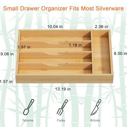 Youpehom Bamboo Utensil Organizer for Kitchen Drawers, Utensil Tray and Cutlery Silverware Holder,Wood Drawer Dividers with 5 Slots - size: 5 Slots