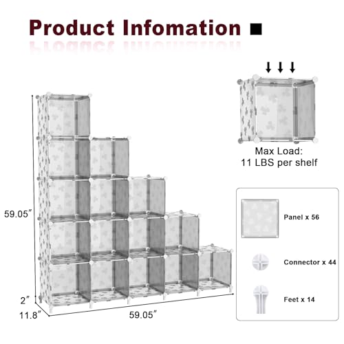 UNKU Cube Storage Organizer, 16 Cube Closet Organizer Storage Shelves, DIY Stackable Bookcase, Clothes Organizer Shelf for Closet, Bedroom, Living Room, Cabinet, Home, Office, Translucent - color: Clear, size: 15cube