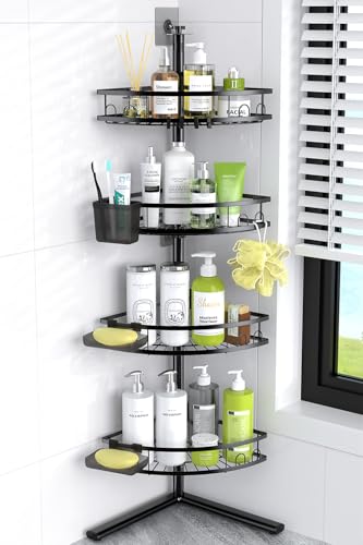 Aitatty Corner Shower Caddy Standing: 4-tier Rustproof Shower Organizer Shelf - Floor Shower Corner Shelf Rack Stand for Bathroom Black - color: Black