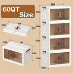60GAL/240QT 4 tier large stackable storage bins with lid and wheels, collapsible storage bins plastic with doors，suit for clothes, closet, home and office - size: 60QT, style: 4 Pack