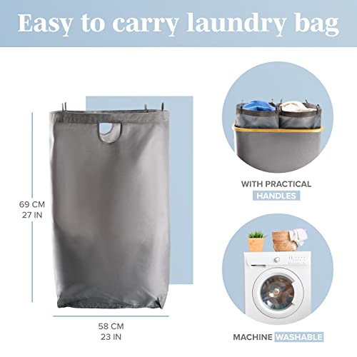 LONBET Laundry Basket with Lid, Made from Breathable Fabric | Aesthetic Clothes Hampers for Laundry with Side Handles & Sturdy Bamboo Frame (40 Gallons - Double, Gray) - color: Gray, style: 40 Gallons - Double