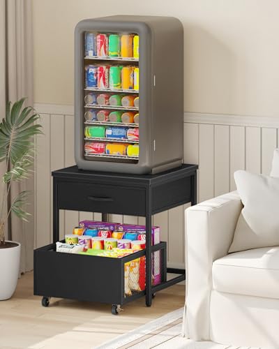 CHOEZON End Table, 19.7 Inch Square Side Table, Mini Fridge Stand with Storage, Nightstand with Mobile Basket Cart, for Living Room, Bedroom, Black TBZ55BB - color: Black