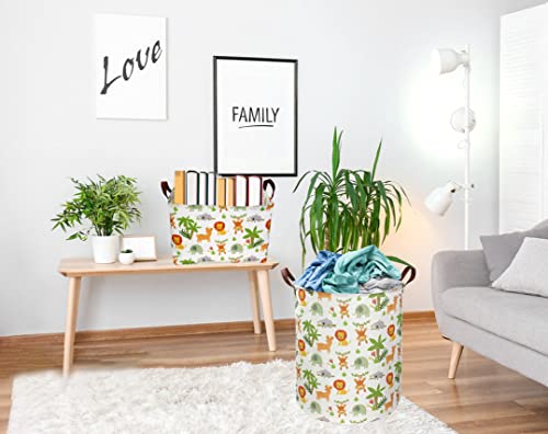 Essme Kids Laundry Hamper,Jungle Laundry Basket Collapsible Greeen Hamper for Kids Room Decor, Animal Hamper,Woodland Storage Basket, Nursery Hamper,Gift Baskets.(Jungle animal) - color: Jungle animal