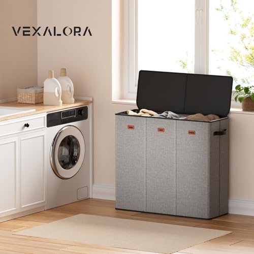 185L Laundry Hamper 3 Section, Laundry Hamper with Lid, Dirty Clothes Hamper with 3 Removable Washing Bags, Extra Large Laundry Basket Organizer for Bedroom, Laundry Room, Dorm - Gray - color: Grey, size: 185L - 3 Section