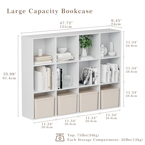 VDNEND Wooden Cube Storage Organizer with Closed Back Panel, 11in Cube Shelf Opening, Bookshelf, Display Shelf,Closet Cabinet for Home and Office (Embossed White, 12-Cube 35.98L*9.45W*47.72H) - color: Embossed White, size: 12-Cube 35.98L*9.45W*47.72H