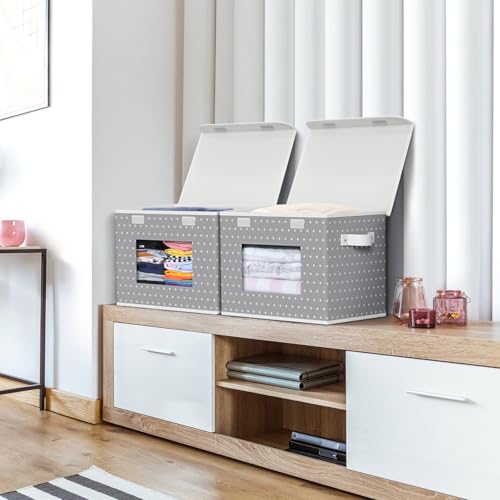 Univivi Fabric Foldable Storage Boxes [4-Pack] Large Collapsible Stackable Storage Bins with Lids, Closet Organizers and Storage Cube Basket for Home, Office, Bedroom (Gray Star, 17”x 12” x 12”) - color: Grey Star, size: 17''-4 Pack